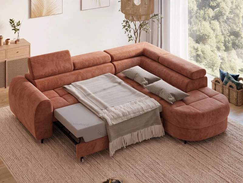 Canapé d'angle convertible design ALESIA avec coffre de rangement