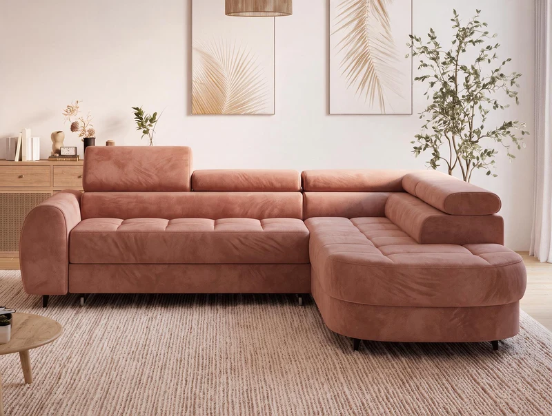 Canapé d'angle convertible design ALESIA avec coffre de rangement