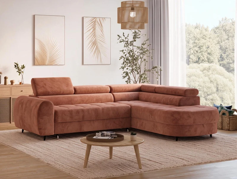 Canapé d'angle convertible design ALESIA avec coffre de rangement