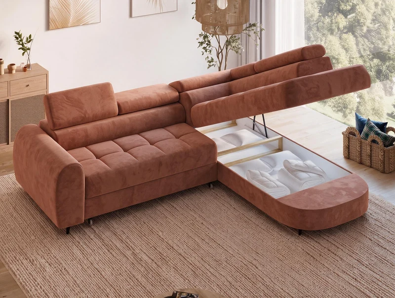 Canapé d'angle convertible design ALESIA avec coffre de rangement