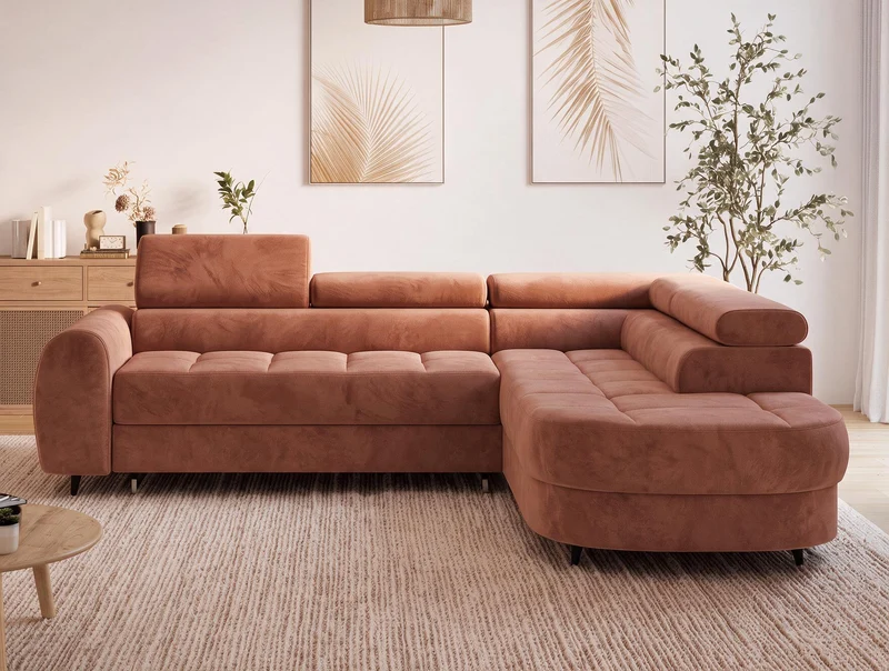 Canapé d'angle convertible design ALESIA avec coffre de rangement