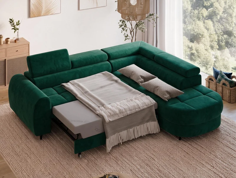 Canapé d'angle convertible design ALESIA avec coffre de rangement