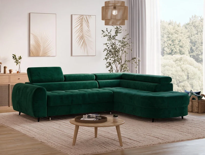 Canapé d'angle convertible design ALESIA avec coffre de rangement