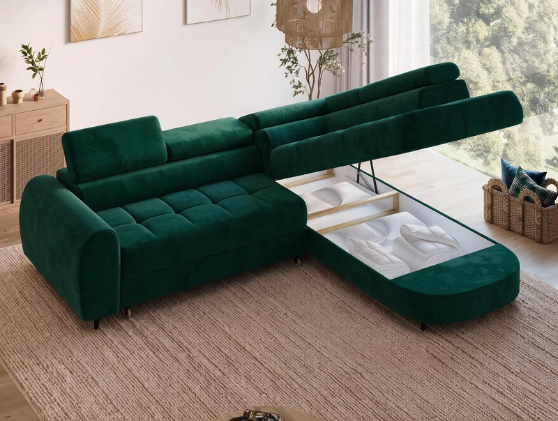 Canapé d'angle convertible design ALESIA avec coffre de rangement