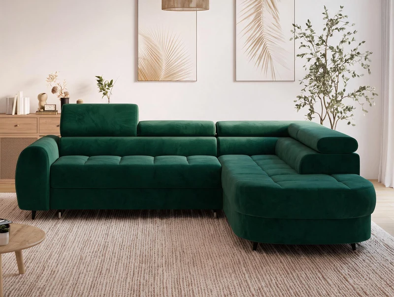Canapé d'angle convertible design ALESIA avec coffre de rangement