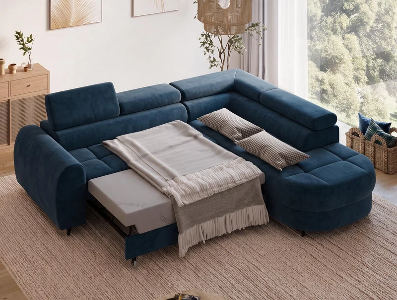 Canapé d'angle convertible design ALESIA avec coffre de rangement