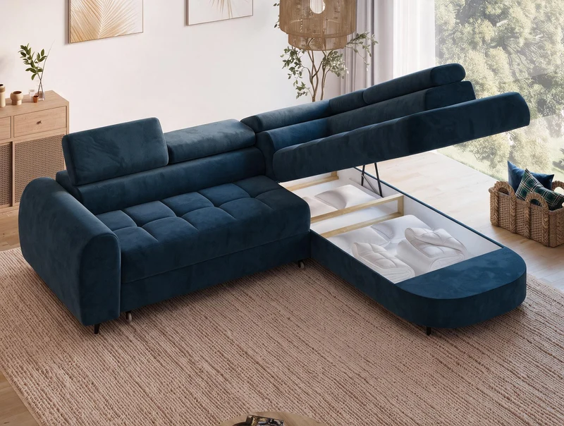 Canapé d'angle convertible design ALESIA avec coffre de rangement