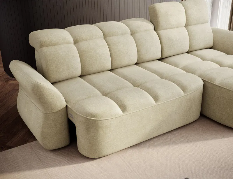 Canapé d'angle convertible électrique design DROUOT avec coffre de rangement