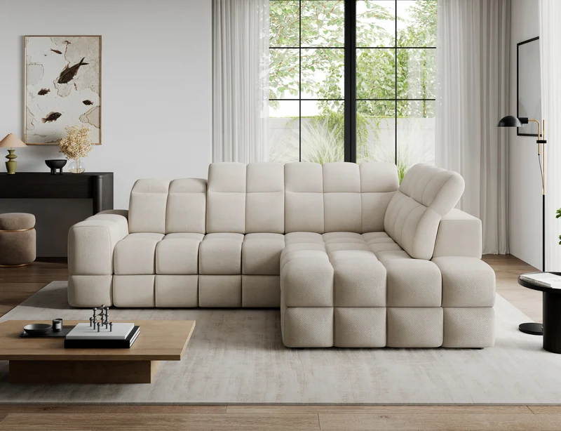 Canapé d'angle convertible design VANEAU avec coffre de rangement