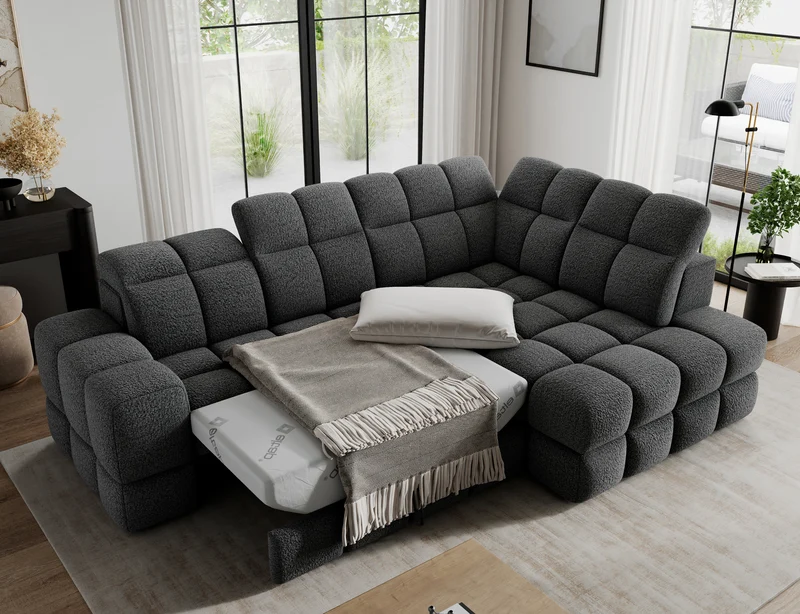 Canapé d'angle convertible design VANEAU avec coffre de rangement