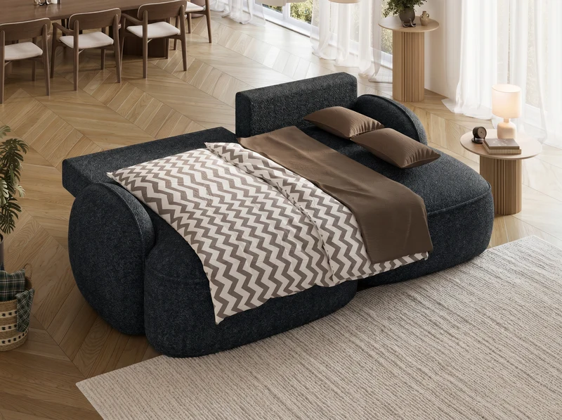 Canapé d'angle convertible design MIRABEAU avec coffre de rangement