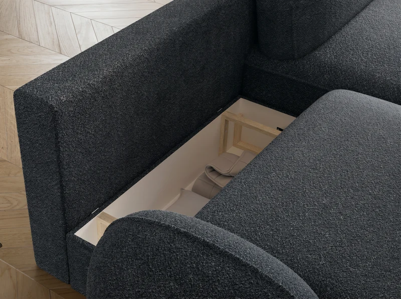 Canapé d'angle convertible design MIRABEAU avec coffre de rangement