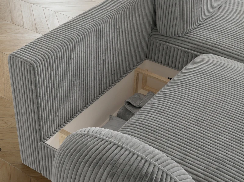 Canapé d'angle convertible design MIRABEAU avec coffre de rangement