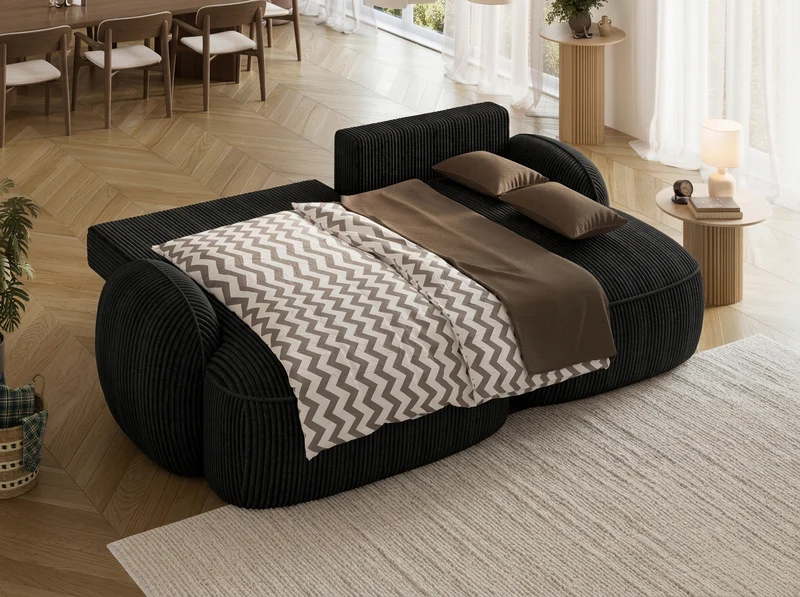 Canapé d'angle convertible design MIRABEAU avec coffre de rangement
