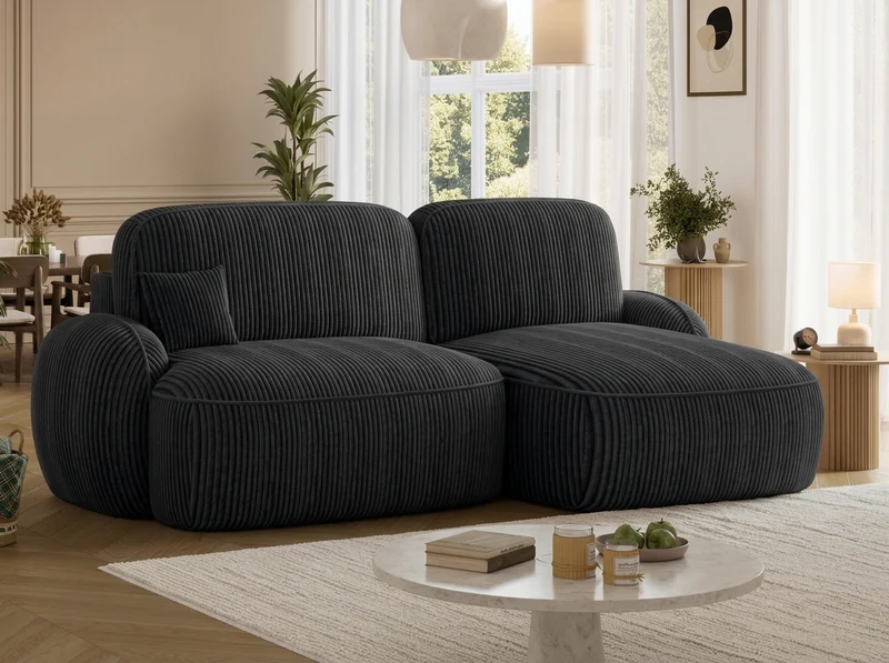 Canapé d'angle convertible design MIRABEAU avec coffre de rangement