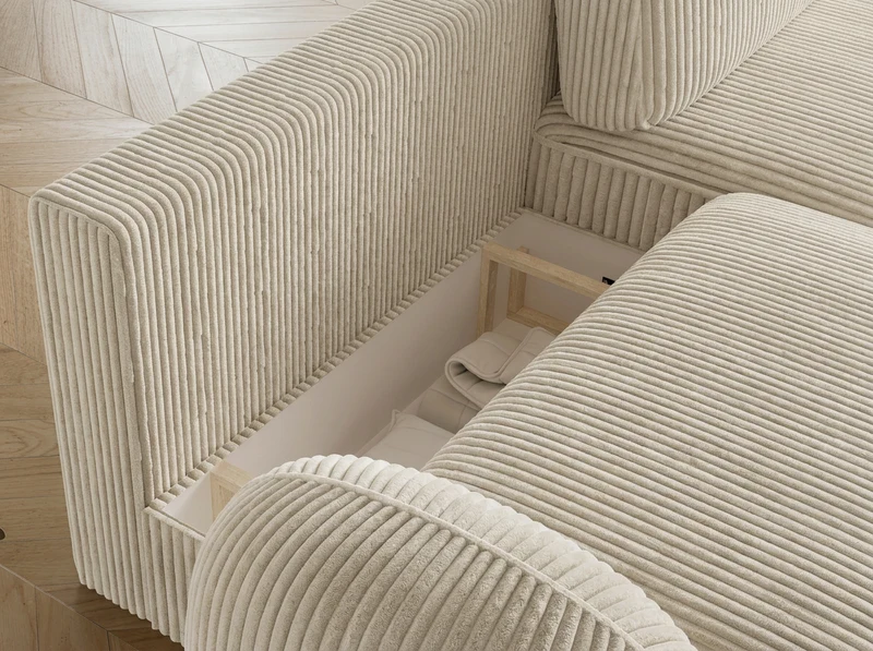 Canapé d'angle convertible design MIRABEAU avec coffre de rangement