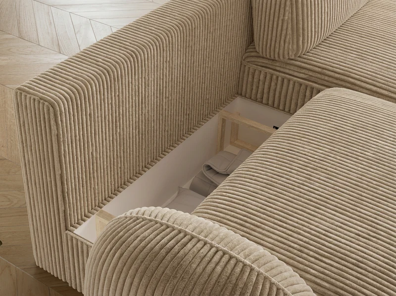 Canapé d'angle convertible design MIRABEAU avec coffre de rangement