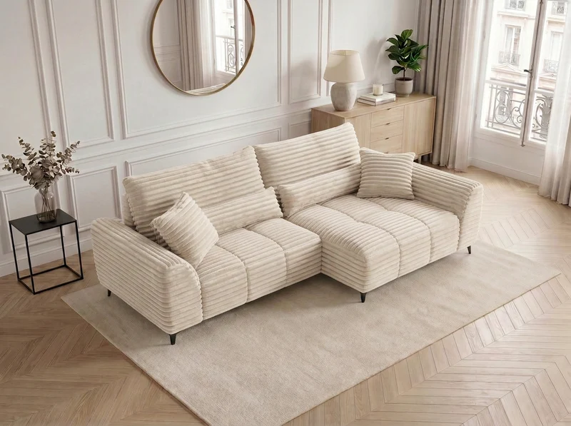 Canapé d’angle convertible design BATIGNOLLES avec coffre de rangement