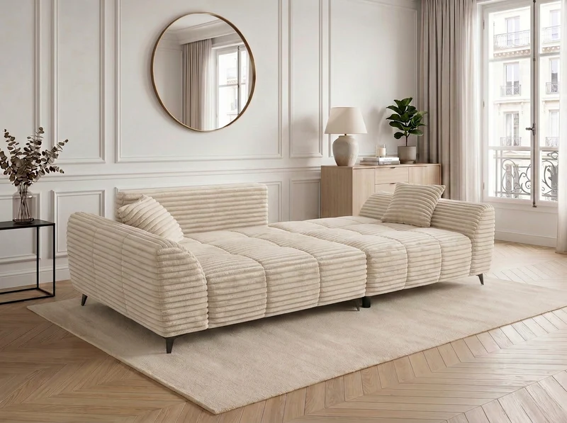 Canapé d’angle convertible design BATIGNOLLES avec coffre de rangement