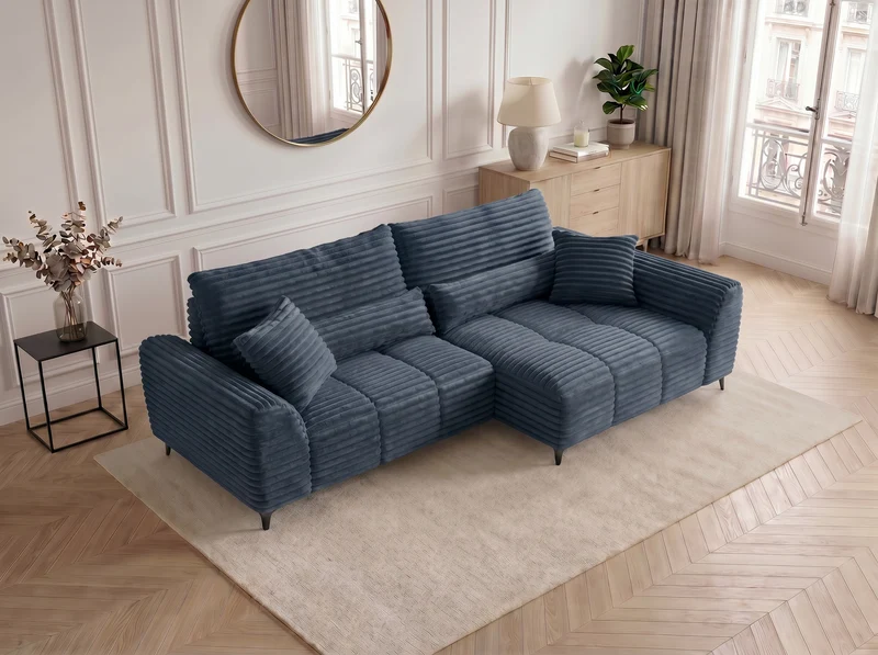 Canapé d’angle convertible design BATIGNOLLES avec coffre de rangement