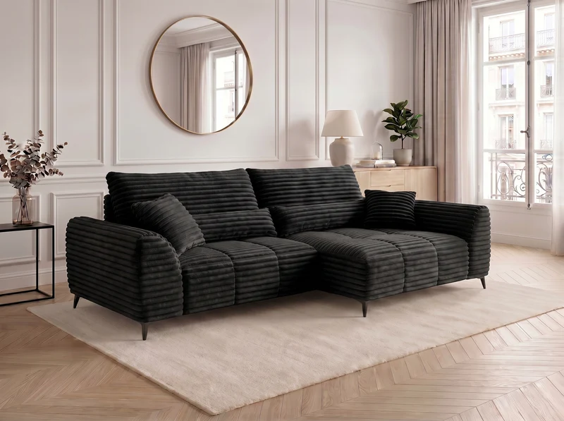 Canapé d’angle convertible design BATIGNOLLES avec coffre de rangement