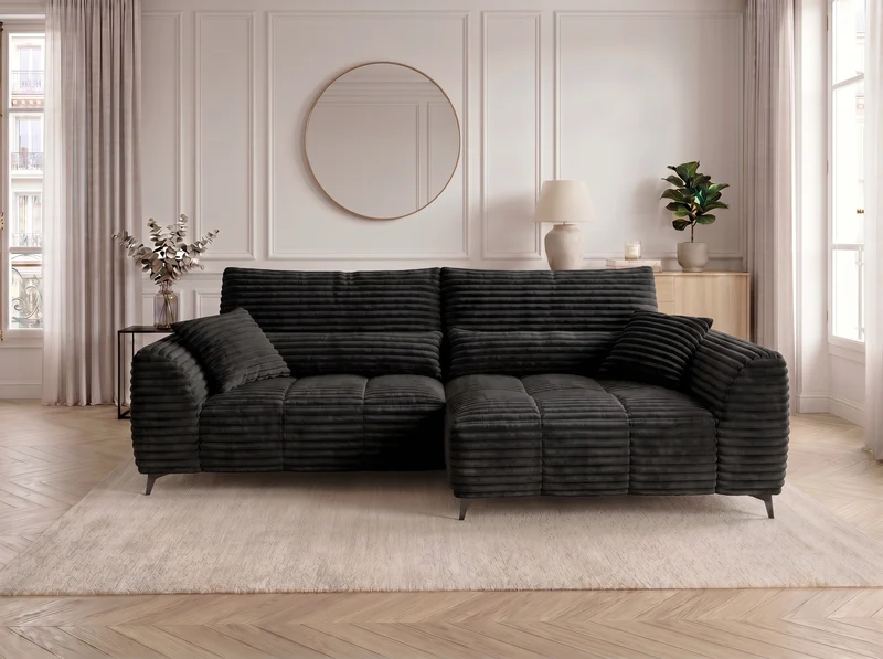 Canapé d’angle convertible design BATIGNOLLES avec coffre de rangement