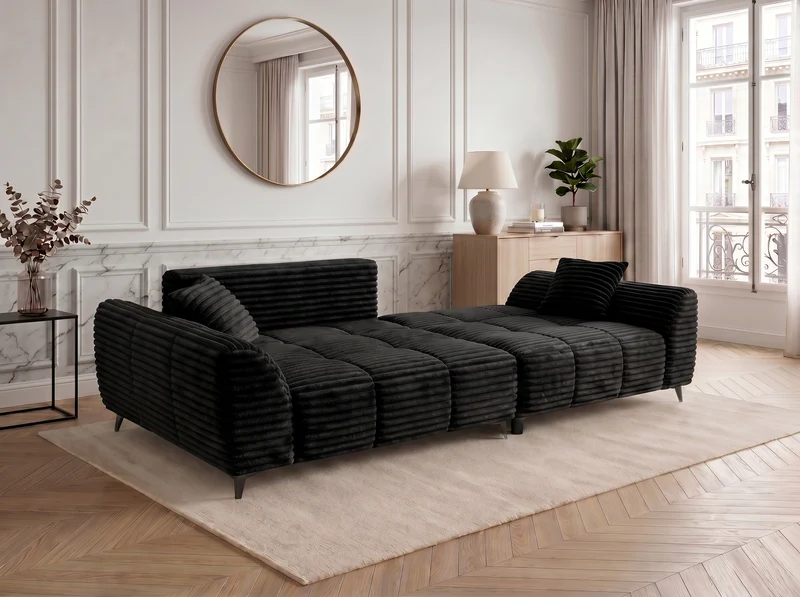 Canapé d’angle convertible design BATIGNOLLES avec coffre de rangement