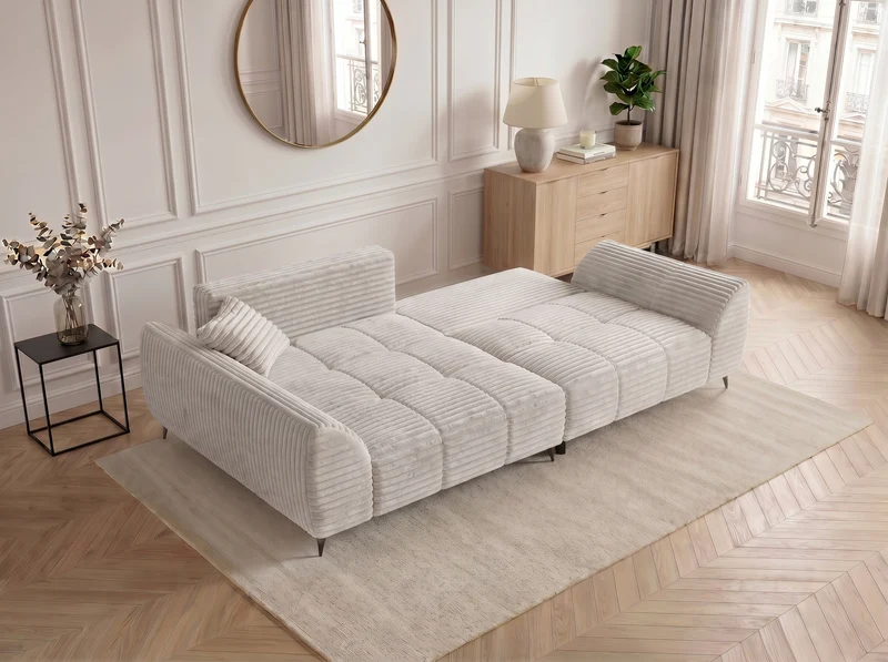 Canapé d’angle convertible design BATIGNOLLES avec coffre de rangement