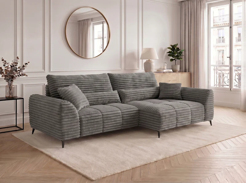 Canapé d’angle convertible design BATIGNOLLES avec coffre de rangement