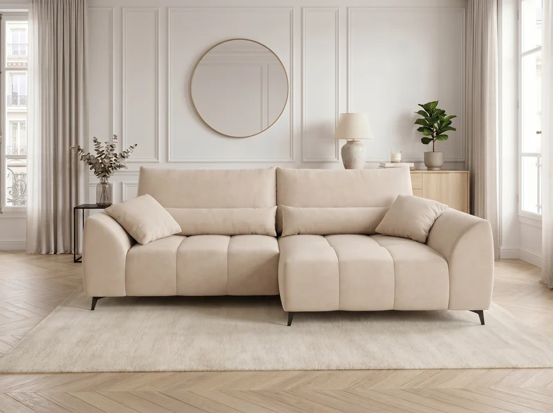Canapé d’angle convertible design BATIGNOLLES avec coffre de rangement