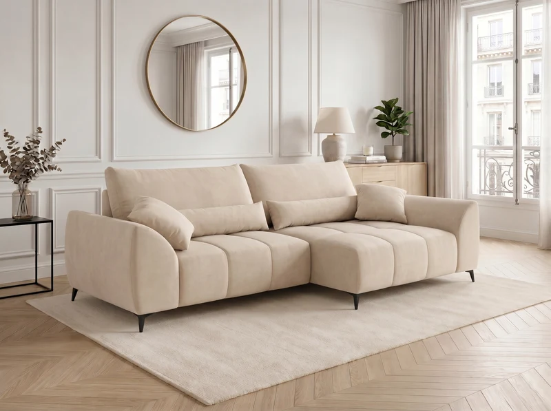 Canapé d’angle convertible design BATIGNOLLES avec coffre de rangement