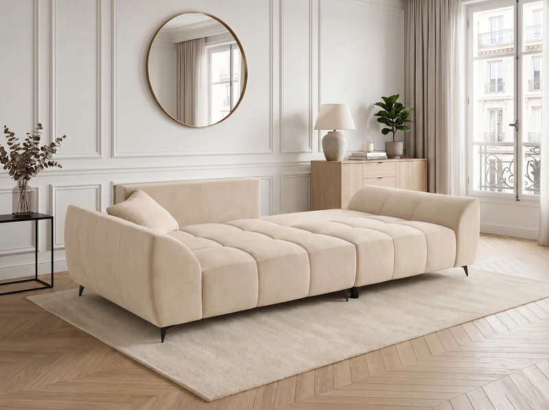 Canapé d’angle convertible design BATIGNOLLES avec coffre de rangement