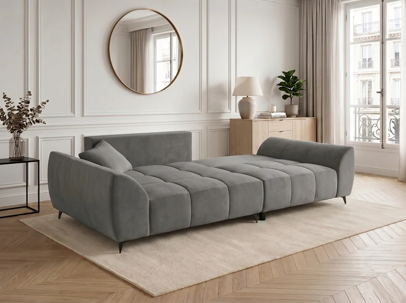 Canapé d’angle convertible design BATIGNOLLES avec coffre de rangement