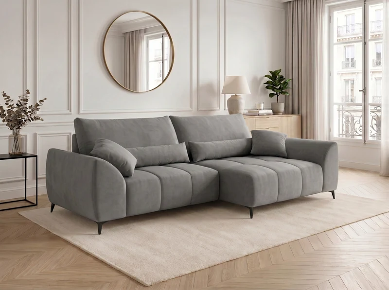 Canapé d’angle convertible design BATIGNOLLES avec coffre de rangement