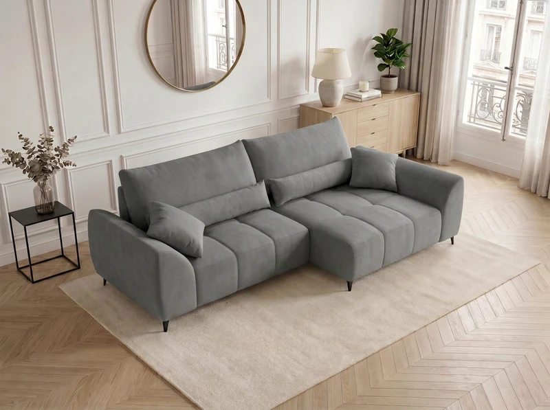 Canapé d’angle convertible design BATIGNOLLES avec coffre de rangement