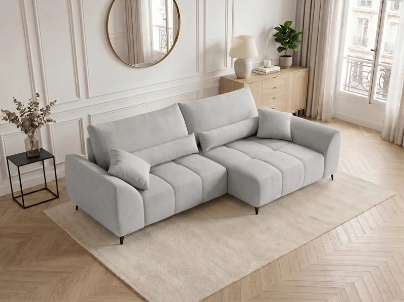 Canapé d’angle convertible design BATIGNOLLES avec coffre de rangement