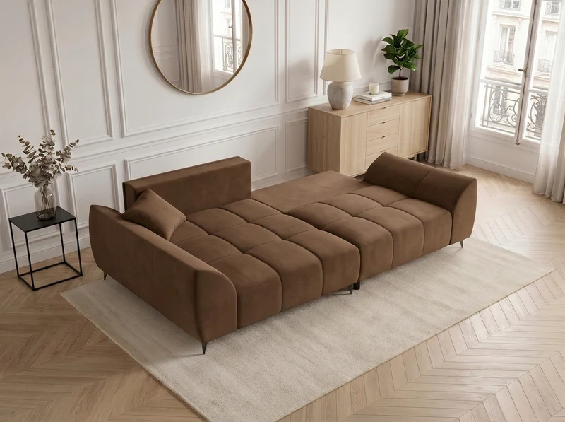 Canapé d’angle convertible design BATIGNOLLES avec coffre de rangement