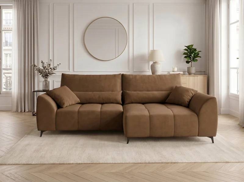 Canapé d’angle convertible design BATIGNOLLES avec coffre de rangement
