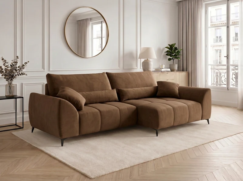 Canapé d’angle convertible design BATIGNOLLES avec coffre de rangement