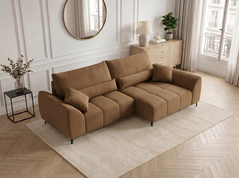 Canapé d’angle convertible design BATIGNOLLES avec coffre de rangement