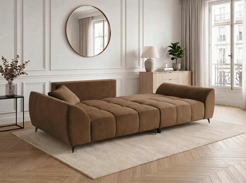 Canapé d’angle convertible design BATIGNOLLES avec coffre de rangement