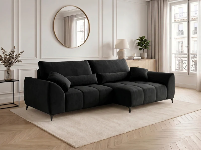 Canapé d’angle convertible design BATIGNOLLES avec coffre de rangement