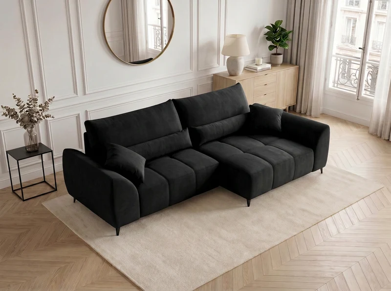 Canapé d’angle convertible design BATIGNOLLES avec coffre de rangement