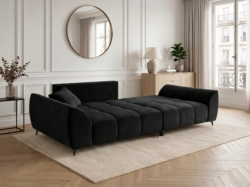 Canapé d’angle convertible design BATIGNOLLES avec coffre de rangement
