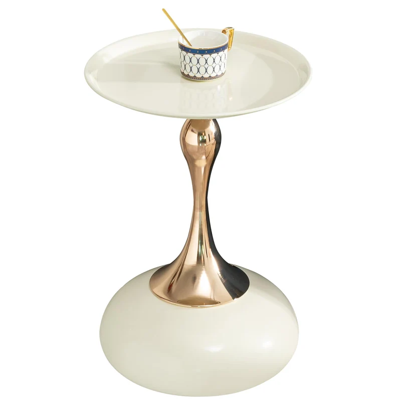 Ensemble de canapé modulable 3 places sans cadre en tissu chenille beige et table d'appoint ronde beige dorée CRYSTALNOVA+PHOENIXRISE