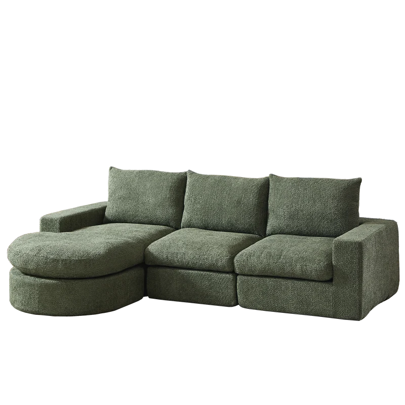 Ensemble de canapé modulable 3 places en chenille vert et table basse relevable effet blanc chêne VERTEXZORATHYNOR ELOT OAK