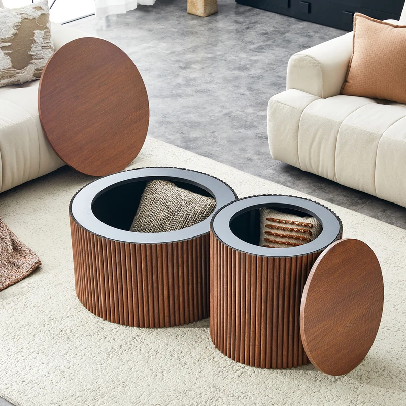 Lot de 2 tables basses gigognes effet bois noyer design colonne romaine CASCADEVEXX