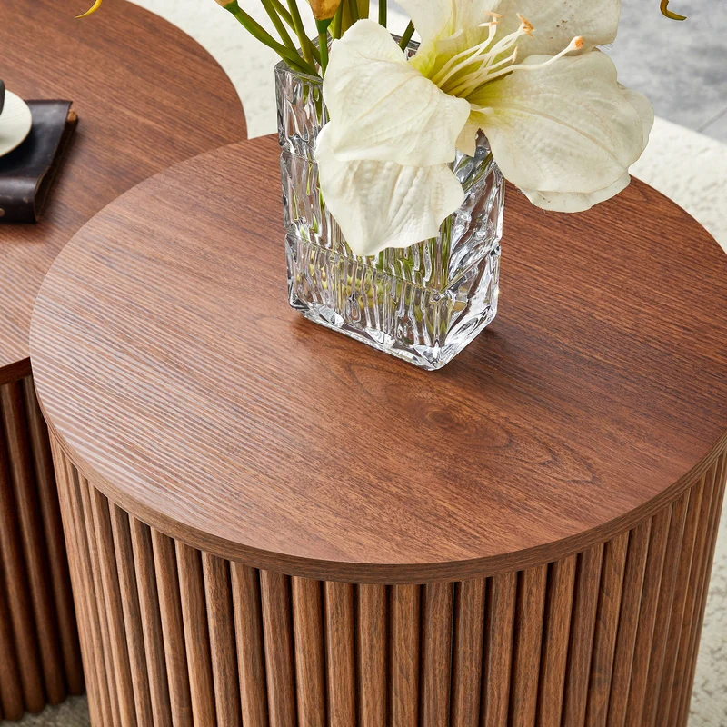 Lot de 2 tables basses gigognes effet bois noyer design colonne romaine CASCADEVEXX