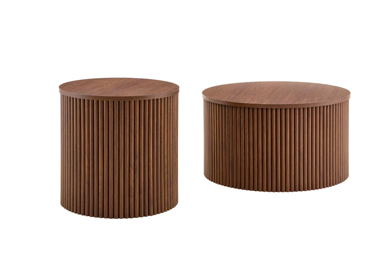 Lot de 2 tables basses gigognes effet bois noyer design colonne romaine CASCADEVEXX