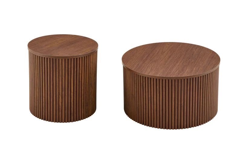 Lot de 2 tables basses gigognes effet bois noyer design colonne romaine CASCADEVEXX